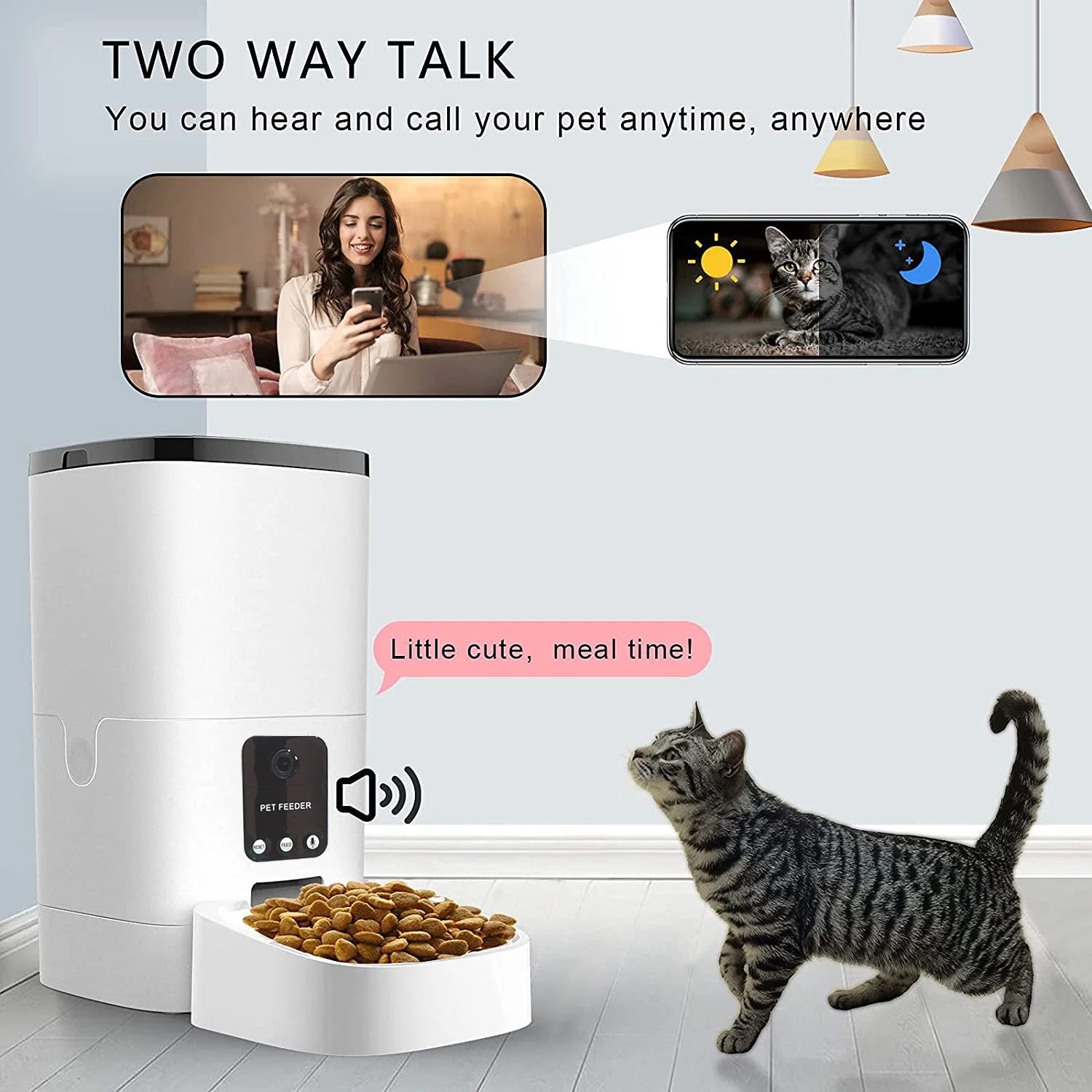 Pet Feeder,6L Automatic Pet Feeder for Cats and Dogs,1080P Camera,App Control,Voice Recorder,Timed Feeder for Schedule Feeding/ Comedero automático para mascotas temporizado para programar la alimentación