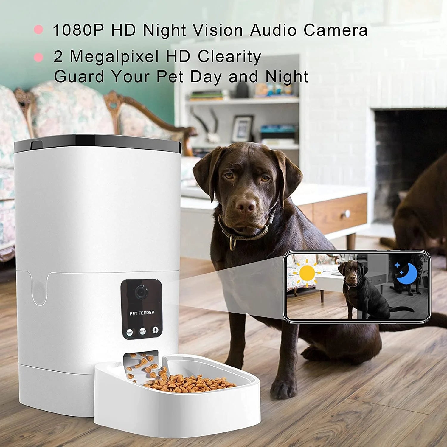 Pet Feeder,6L Automatic Pet Feeder for Cats and Dogs,1080P Camera,App Control,Voice Recorder,Timed Feeder for Schedule Feeding/ Comedero automático para mascotas temporizado para programar la alimentación