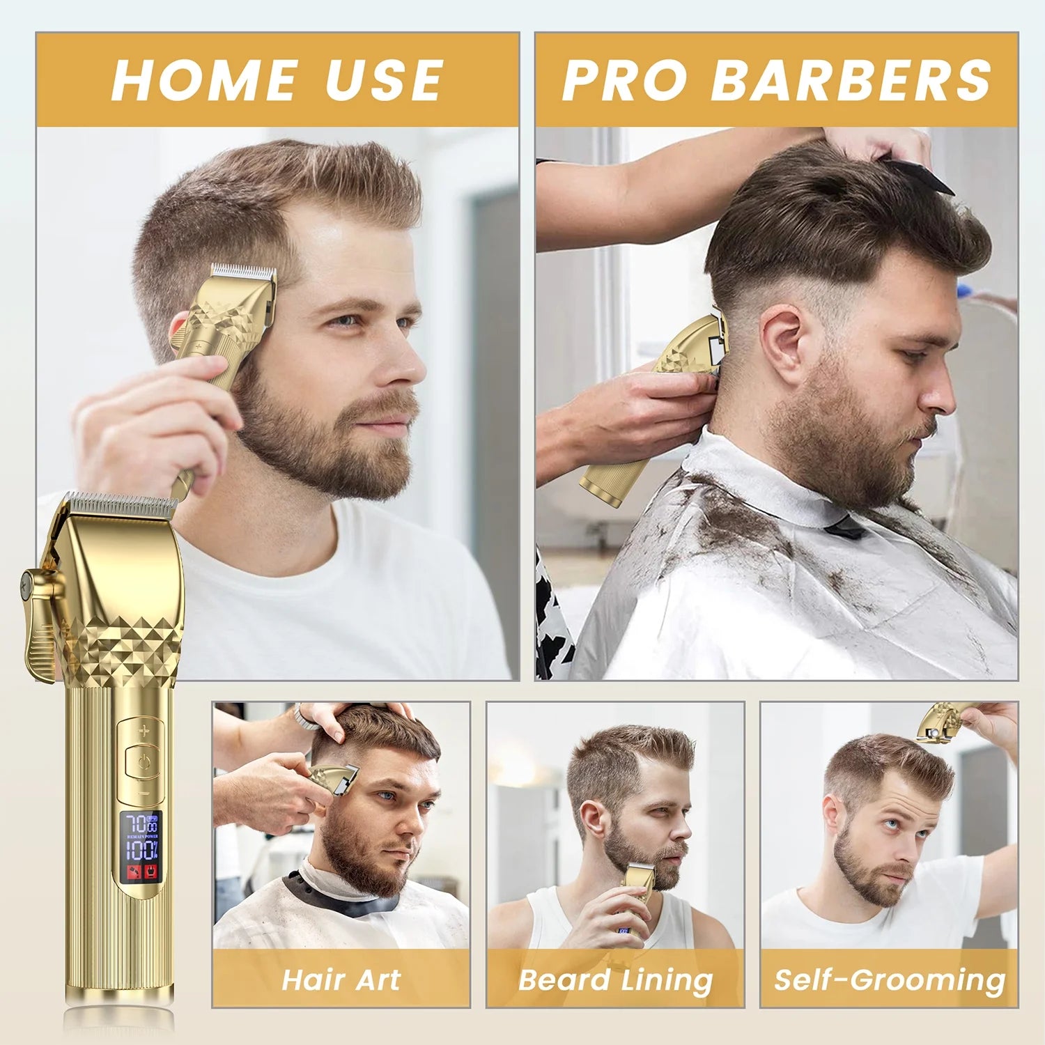 Professional Hair Clippers for Men, Cordless Rechargeable Beard Hair Trimmer, LED Display Barber Haircut, 