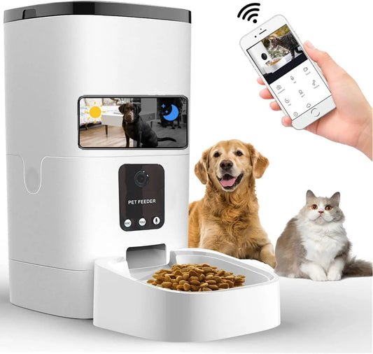 Pet Feeder,6L Automatic Pet Feeder for Cats and Dogs,1080P Camera,App Control,Voice Recorder,Timed Feeder for Schedule Feeding/ Comedero automático para mascotas temporizado para programar la alimentación